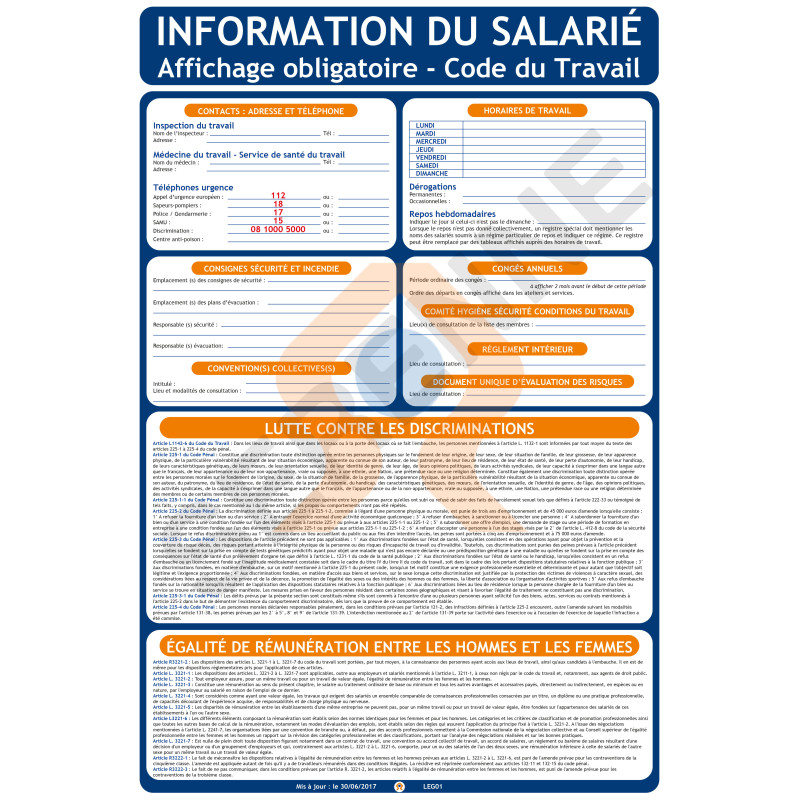 Panneau information du salarié affichage obligatoire