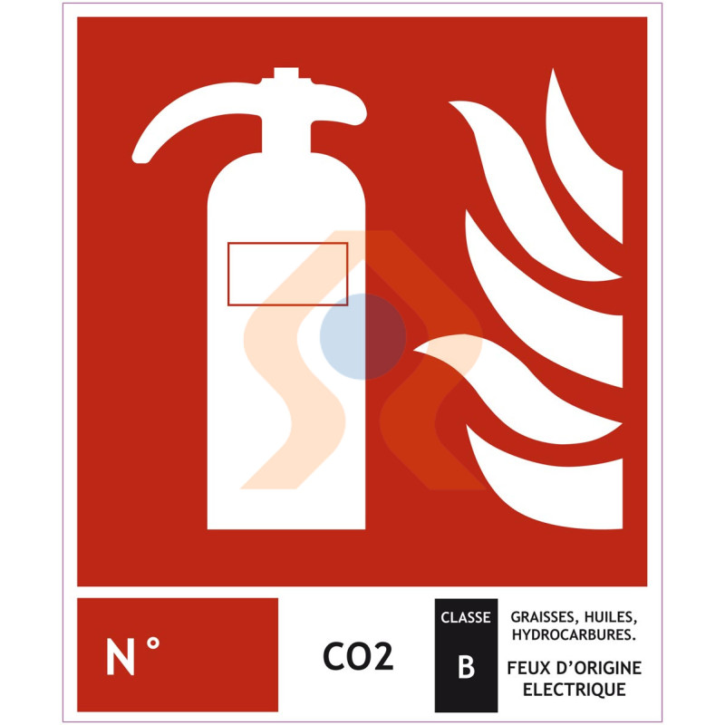 Panneau sérigraphié extincteur CO2 Classe B