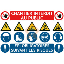 Panneaux chantier interdit au public multi pictos