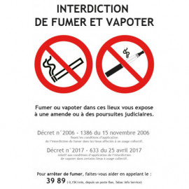 interdiction de fumer et vapoter conforme Décret officiel