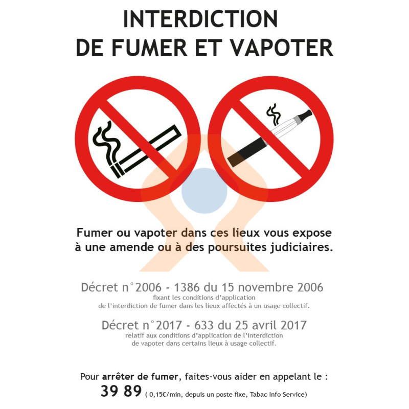 interdiction de fumer et vapoter conforme Décret officiel