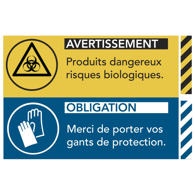Panneau risques biologiques port gants obligatoire