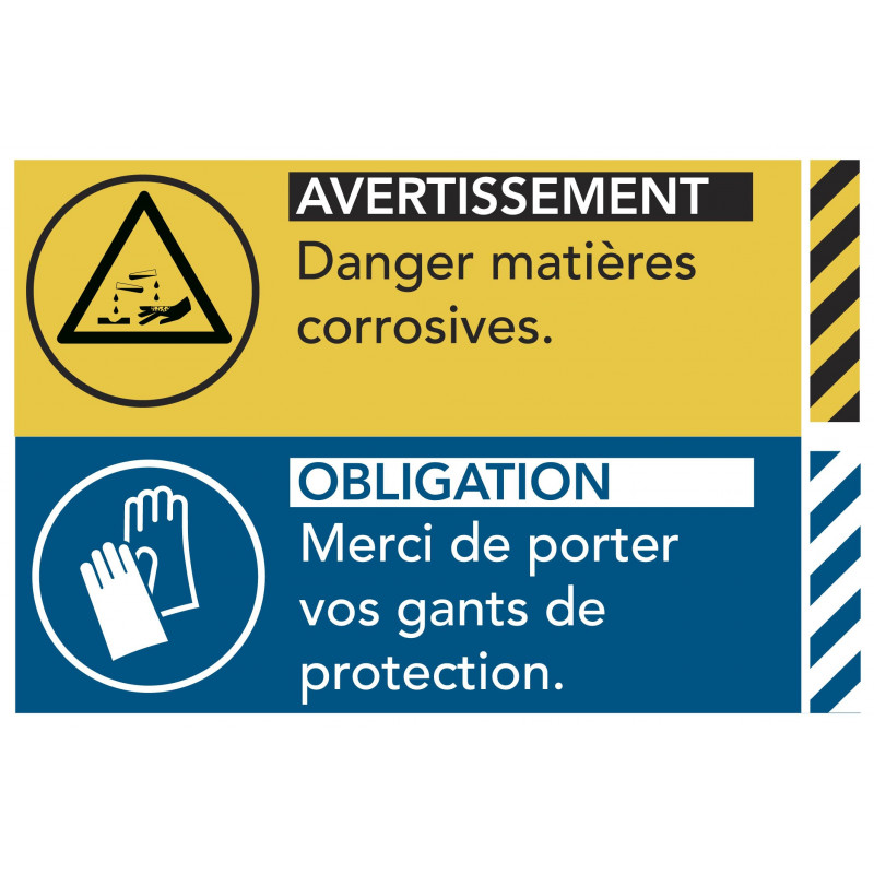 Panneaux matières corrosives port gants obligatoire