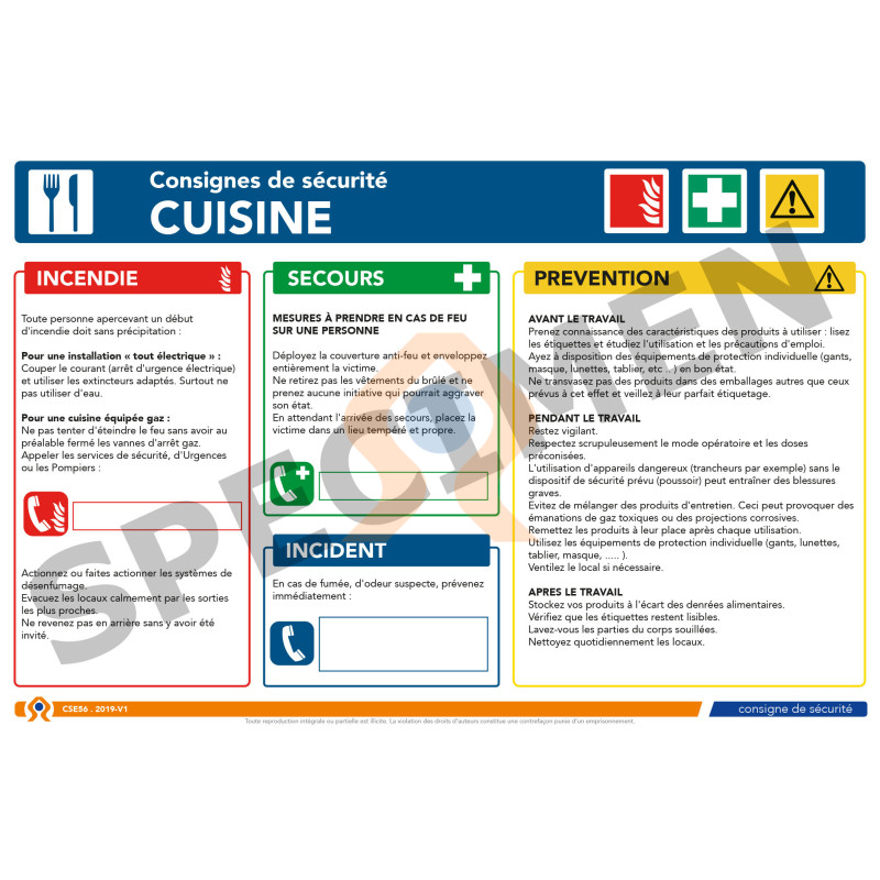 Consigne de sécurité cuisine industrielle et restauration