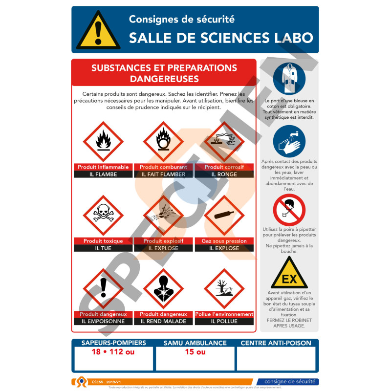 Consigne de sécurité salle de sciences LABO