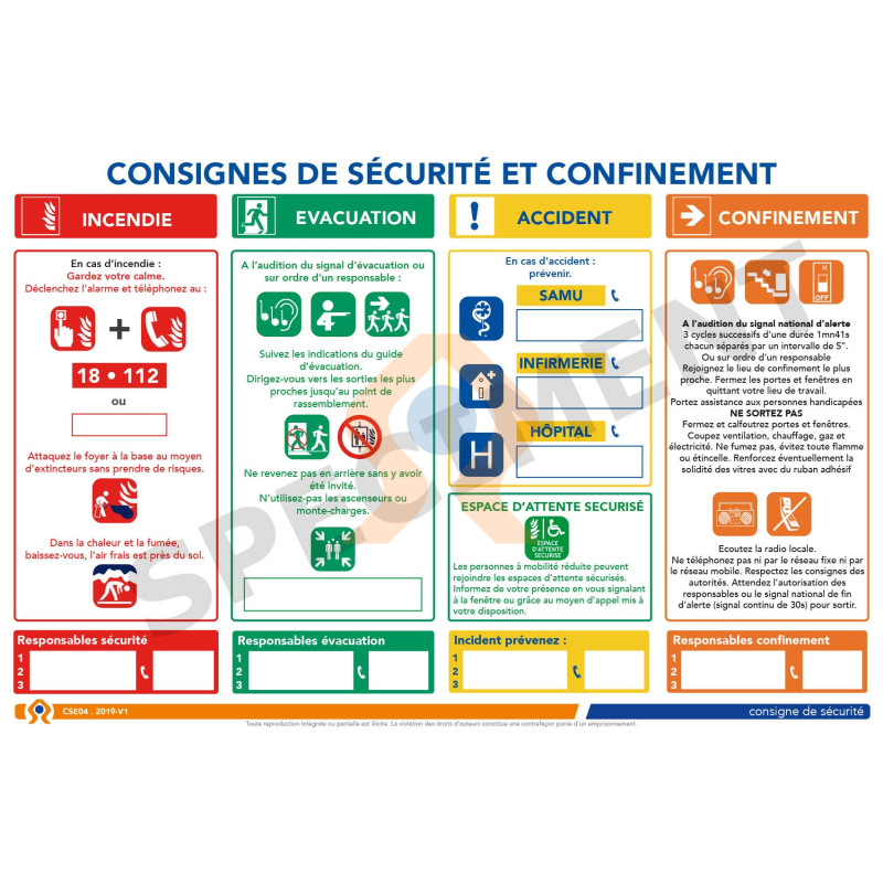 Consigne de sécurité avec confinement