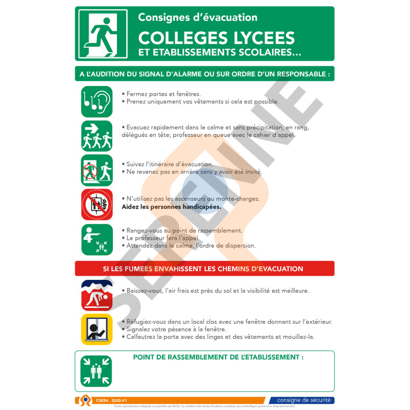 Consigne de sécurité évacuation collège lycée