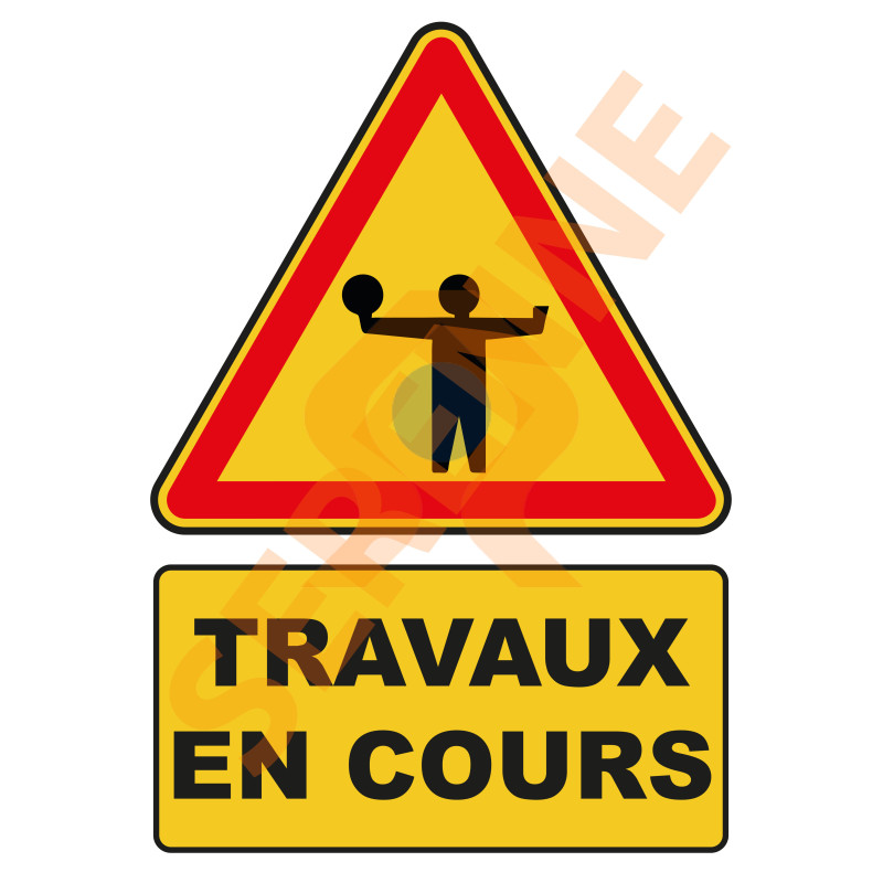 Panneau chantier temporaire travaux attention au personnel