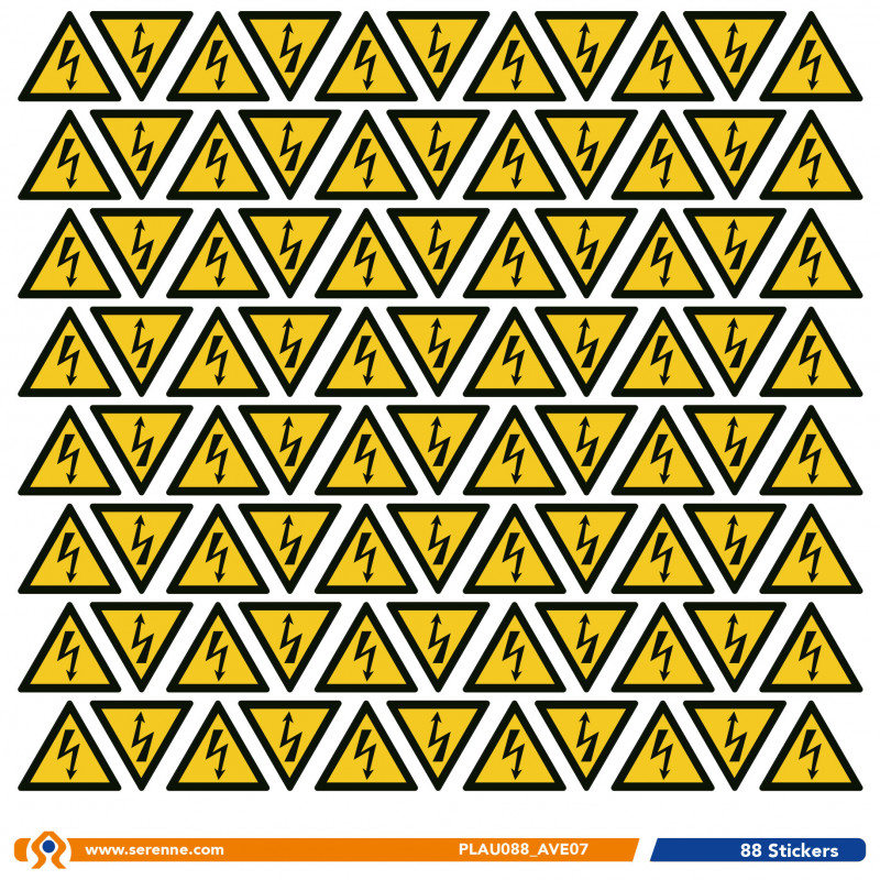 Planche de 88 stickers danger électrique prédécoupés 18 mm