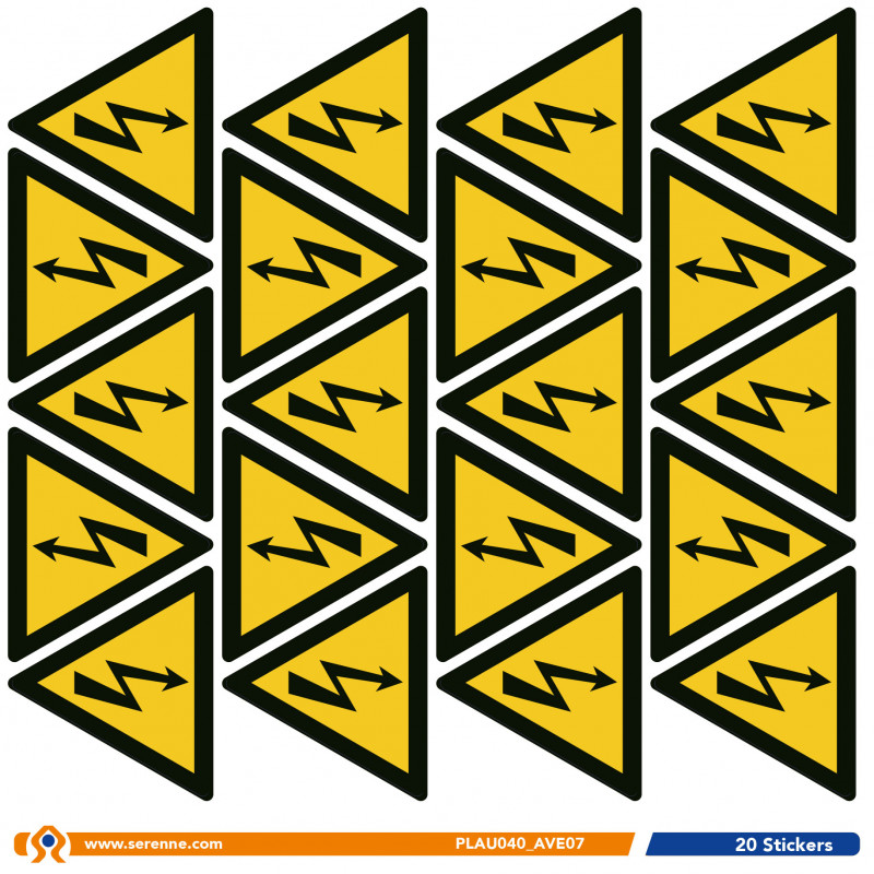 Planche de 20 stickers danger électrique prédécoupés 40 mm