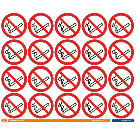 Planche de 20 stickers interdiction de fumer prédécoupés 40 mm