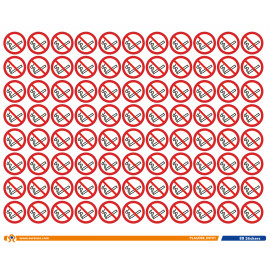 Planche de 88 stickers interdiction de fumer  prédécoupés 18 mm