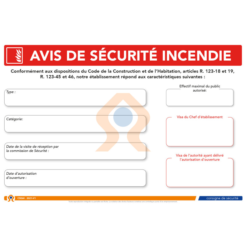 Consigne de sécurité Avis de sécurité incendie