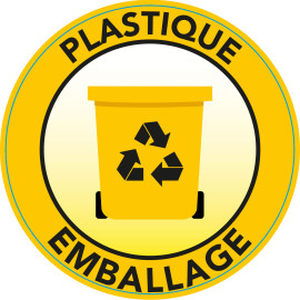 Autocollant tri poubelle jaune plastique et emballage