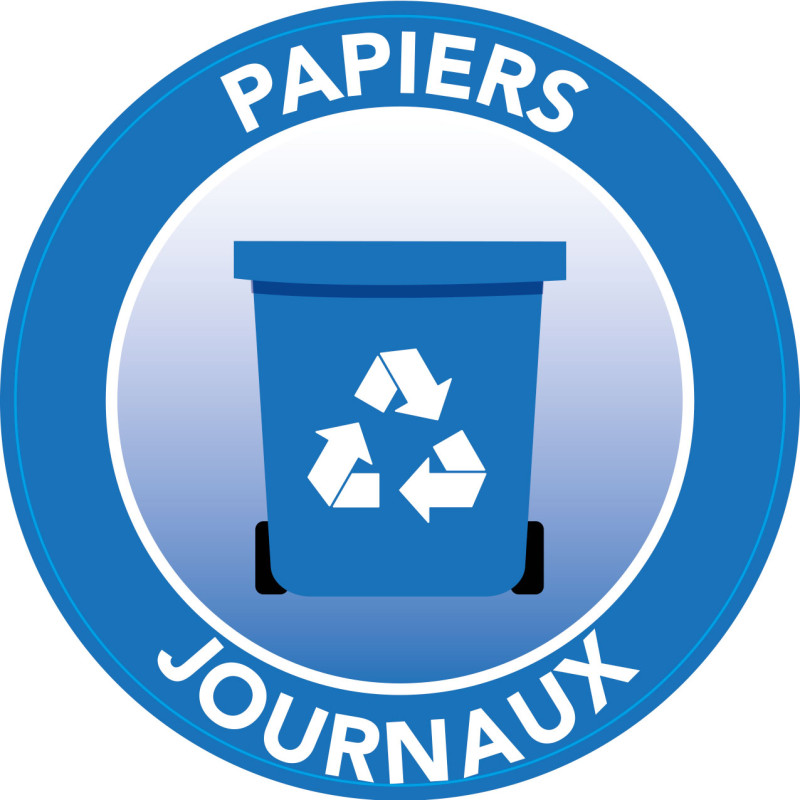 Autocollant tri poubelle bleu déchets papiers et journaux