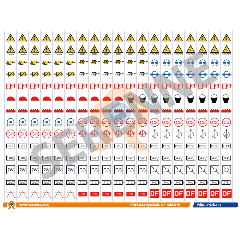 Symboles autocollants NFX 08-070 pour plan incendie